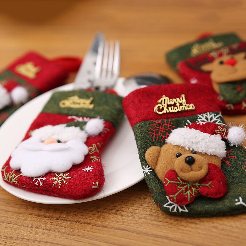 Mooie Kerst Sokken Kerst Bestek Set Mes En Vork Set Bag feestelijke home decor servies zak keuken accessoires