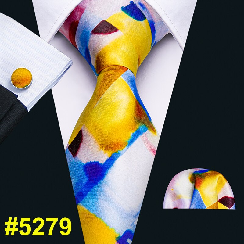 Corbata para hombre, pañuelo gravado, gemelos, juego de corbata para fiestas, corbata de negocios para hombres, cachemir, de , amarillo, bolsa para adultos, seda estampada: FA-5279