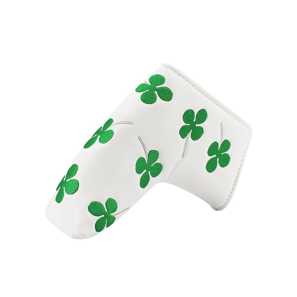 Held og lykke firkløver golf putter cover til mallet blade kølle vandtæt pu læder golf hoved cover hvid sort beskytter: Velcro lukning b