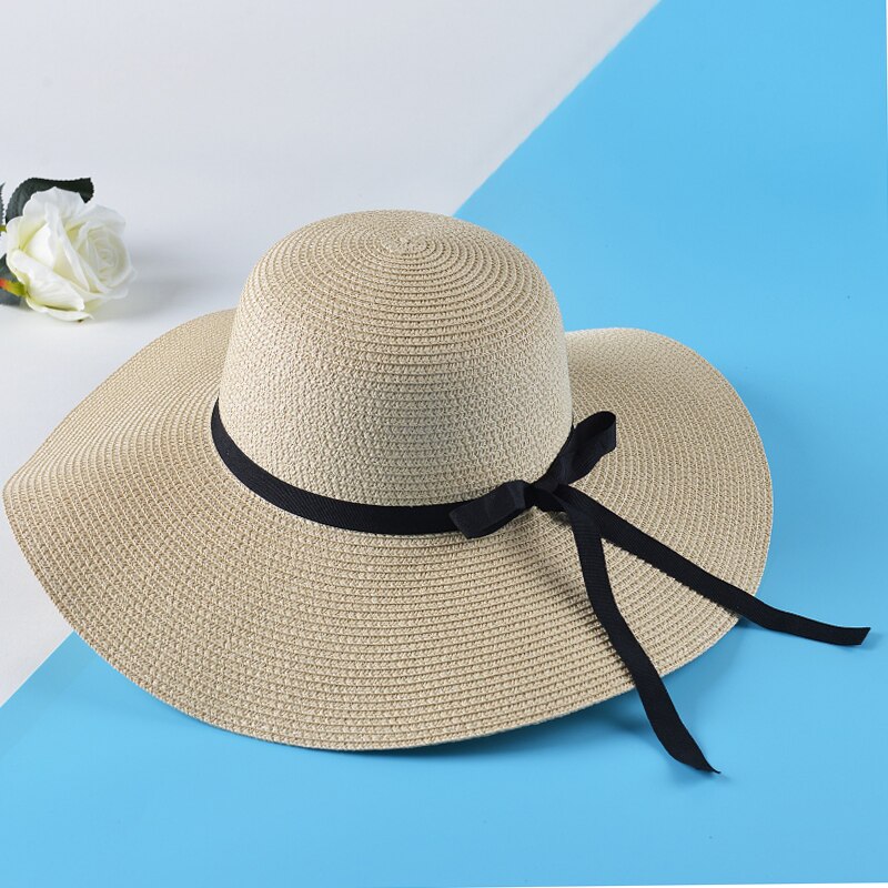 Zomerse eenvoudige opvouwbare brede rand slappe strohoed voor meisjes, zonnehoed, strandhoed voor dames, uv-beschermende reispet voor dames