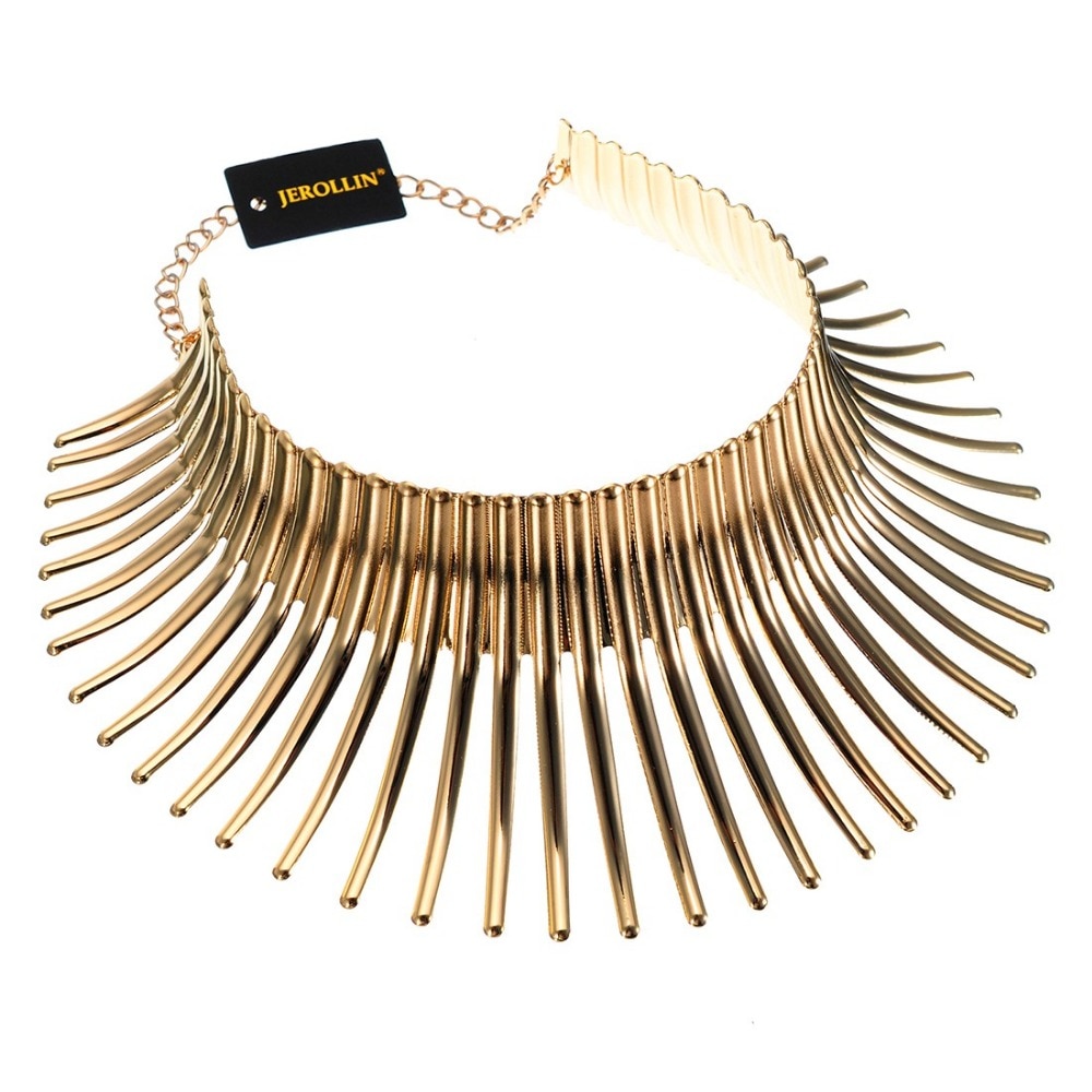 JEROLLIN Unieke Sieraden Zilver & Goud Kleur Sparkling Chunky Choker Collares Toques Bib Afrikaanse Fringe Ketting voor Vrouwen