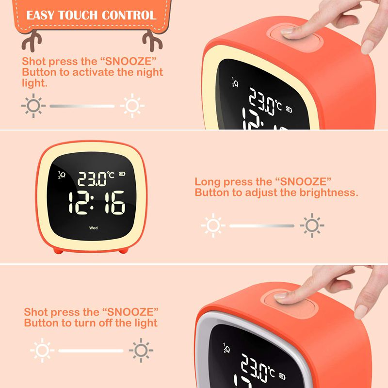 2pcs Cute Digital Alarm Clock for Kids Women Toddler Night Light,Dimmer,Sleep Timer - Blue & Orange
