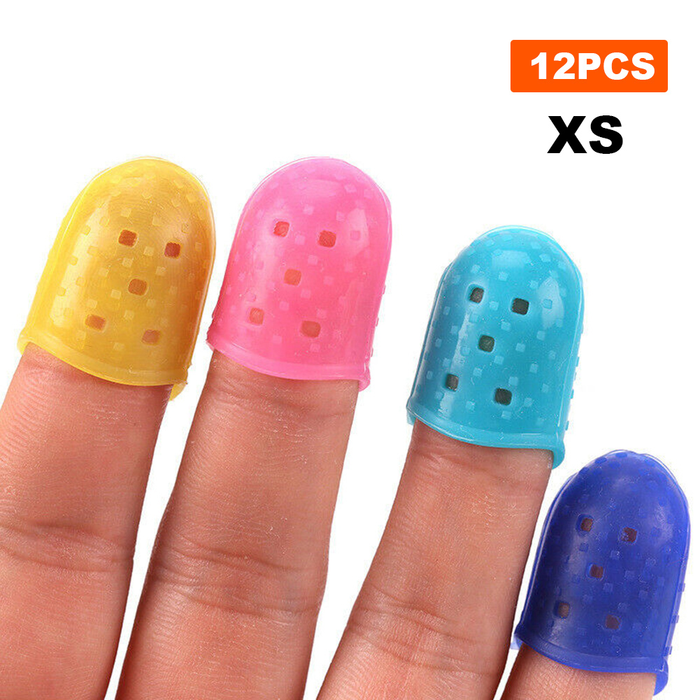 12 Pcs Thin Guitar Thumb Picks Finger Cap Protect Fingers for Splicing Line Pressing Elastic Ukulele Finger Hat: xs