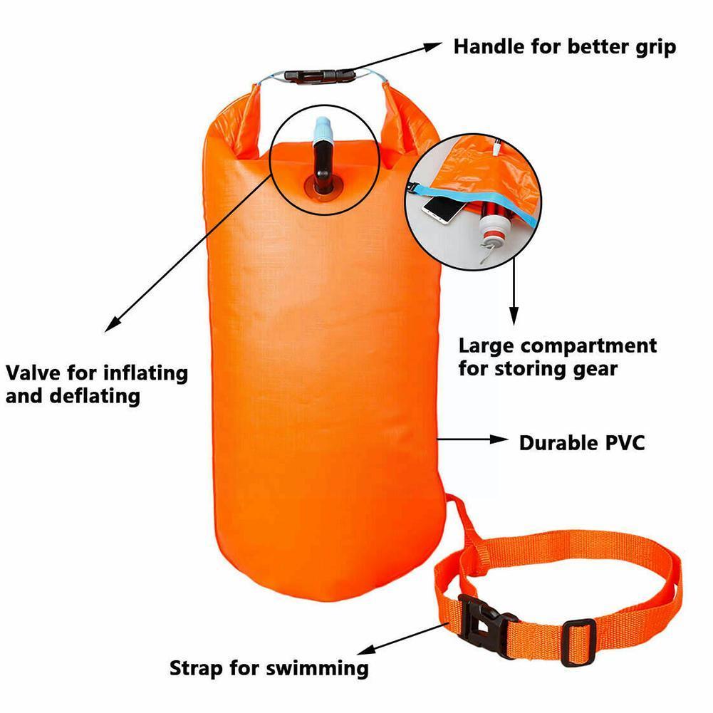 Aufblasbare, offene schwimmboje mit schleppboje, wasserdichter tasche, doppel-airbag und hüftgurt für schwimm- und wassersport, aufbewahrungs- und sicherheitstasche ( s7 stück 5