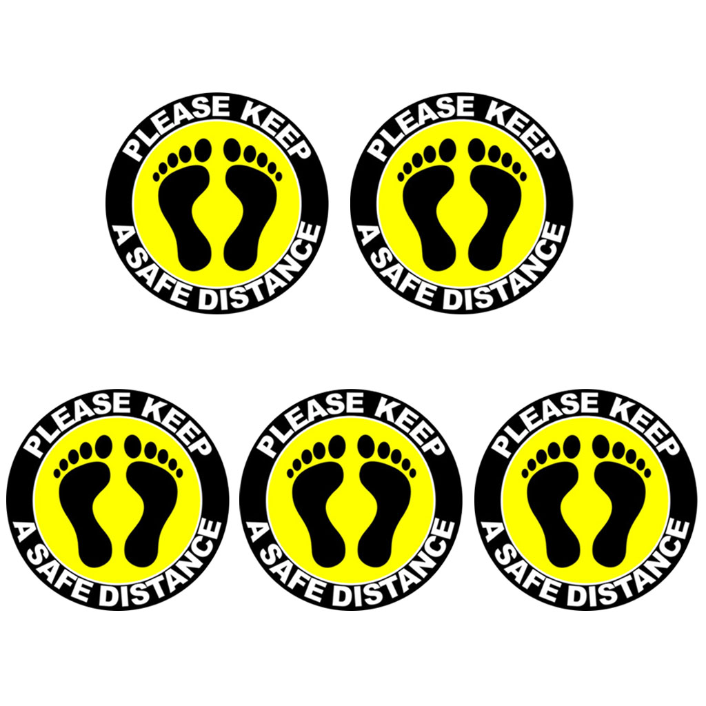 Social Distancing Floor Decal Stickers - Anti-Slip Safety Floor Sign Marker - Stand Here Keep Distance Round(5 Pack)