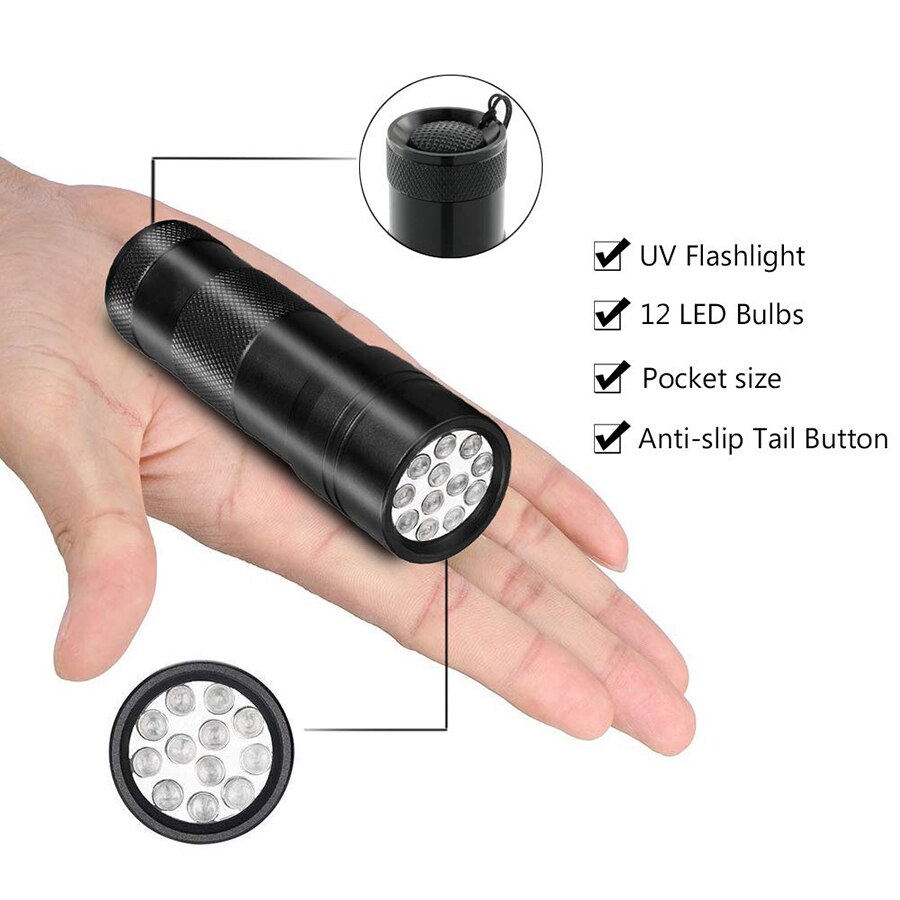 12 LEDs 395nm UV Handheld Flashlight Black Light Ultraviolet Urine Detector Torch linterna For Dog/Cat/Pet Urine & Dry Stains