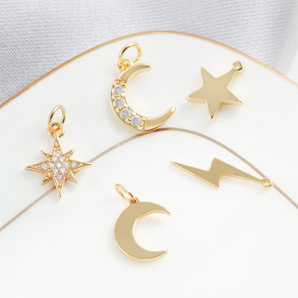 10 stücke Mond Stern Reize für Schmuck Machen Groß Sonne Blitz Reize Anhänger Diy Ohrring Halskette Armbinde Zubehör Kupfer
