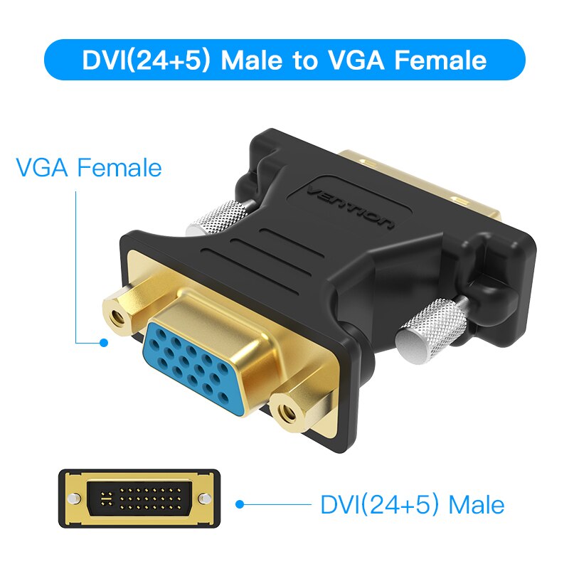 Adaptateur DVI VGA bidirectionnel adaptateur VGA vers DVI DVI-I 24 + 5 femelle vers VGA câble mâle pour projecteur HDTV DVI vers VGA: DV380VG