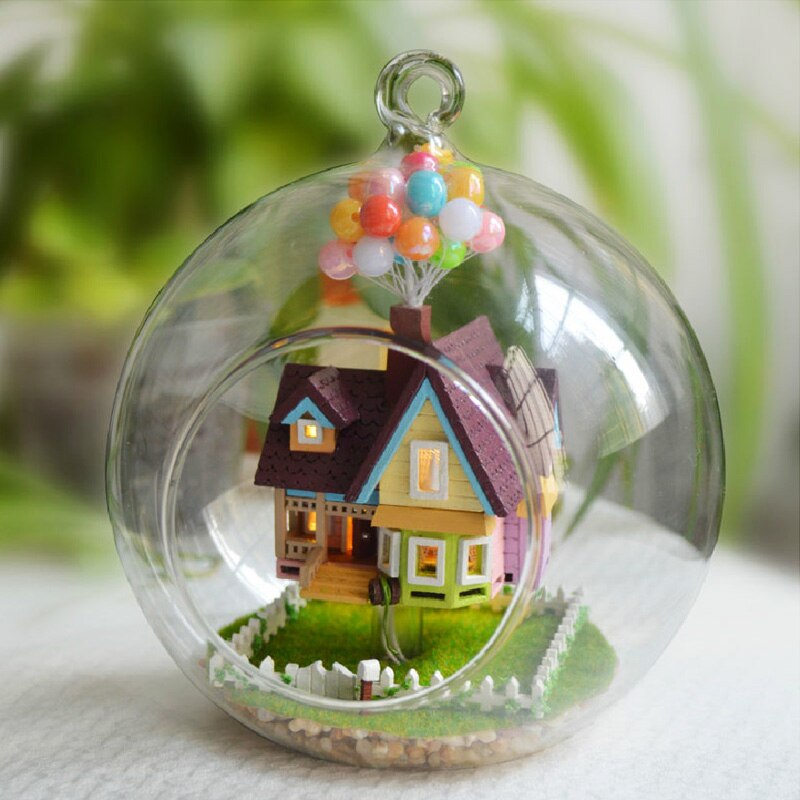 Diy poppenhuis miniatuur poppenhuis met meubels glazen bol huis voor poppen model casa verjaardag speelgoed voor kinderen  b006 # e: B006