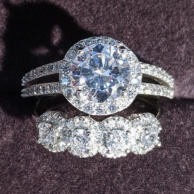 luxury round 925 sterling silver wedding ring set for women lady anniversary jewelry bulk sell R5129