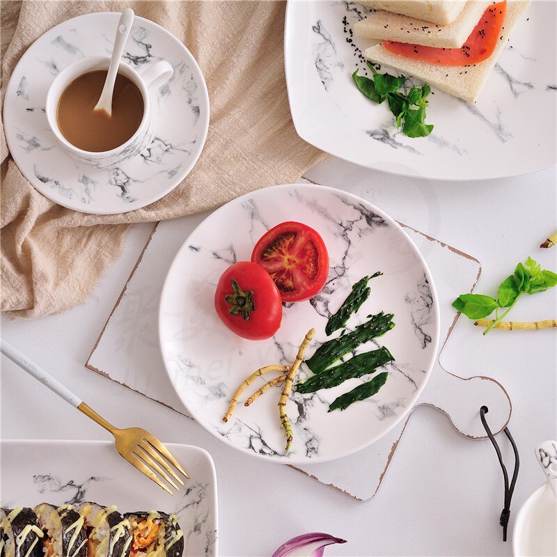 Vajillas ceramica platos de cer mica advanced texture marble grain plate Nordic stone plate home marble tray