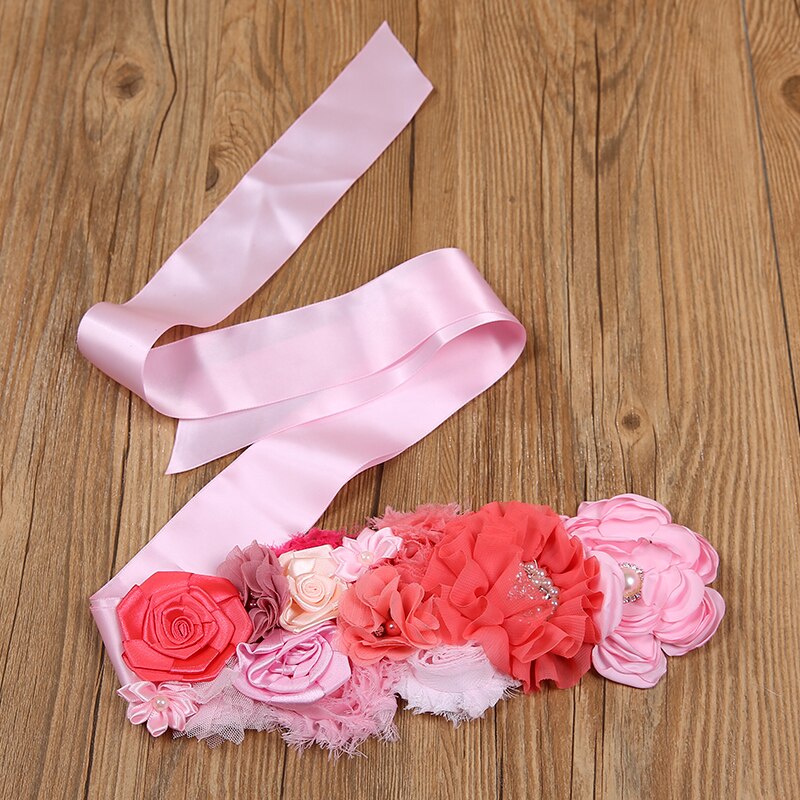 Cinturones de flores para niños, vestido de novia para niñas, fajas, cinturón de satén para niñas, cintas de encaje con diamantes de imitación, faja para niña de flores rosa, blanco