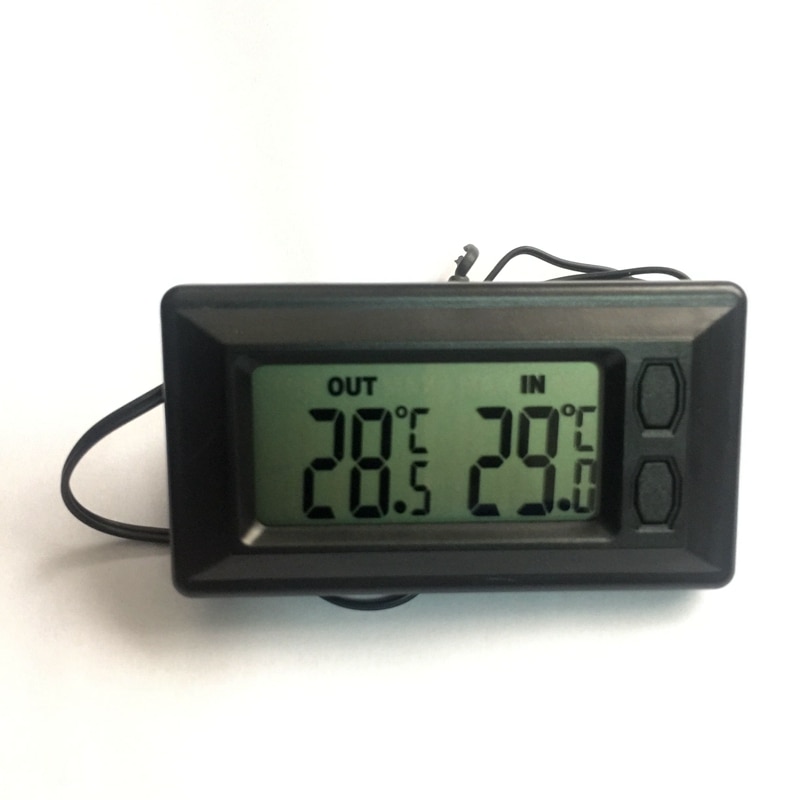 Termómetro Digital para coche, medidor de temperatura electrónico, LCD de entrada/salida, registro máximo mínimo de 1,5 M, Sensor externo, color negro