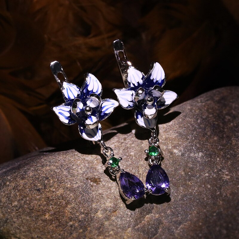 Conjunto de joyería de para mujer, estampado de flores, collar esmaltado hecho a mano, conjunto de pendientes, joyería para y boda