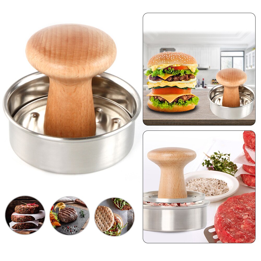 Hamburger maker med håndtag aftagelig rustfri rustfrit stål rund burger press holdbar ergonomisk kød maker skimmel