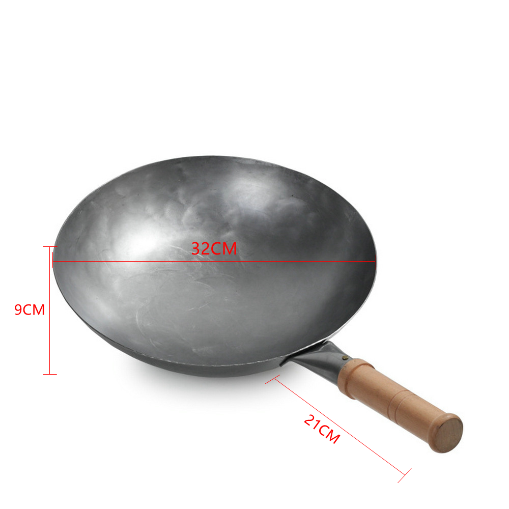 Niet-Coating Woks Voor Keuken Pot Ouderwetse Traditionele Ijzeren Woks Ijzeren Pan: 32CM