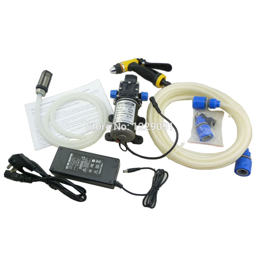 100w Portable 12 volt car washer with high pressure water pump coming with power adaptor 100-240v 50/60hz