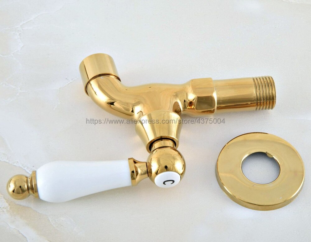 Gepolijst Gold Brass wand Mop Zwembad Sink Tap voor Keuken Badkamer Tuin Enkel Handvat Koud Water Kraan Nav146