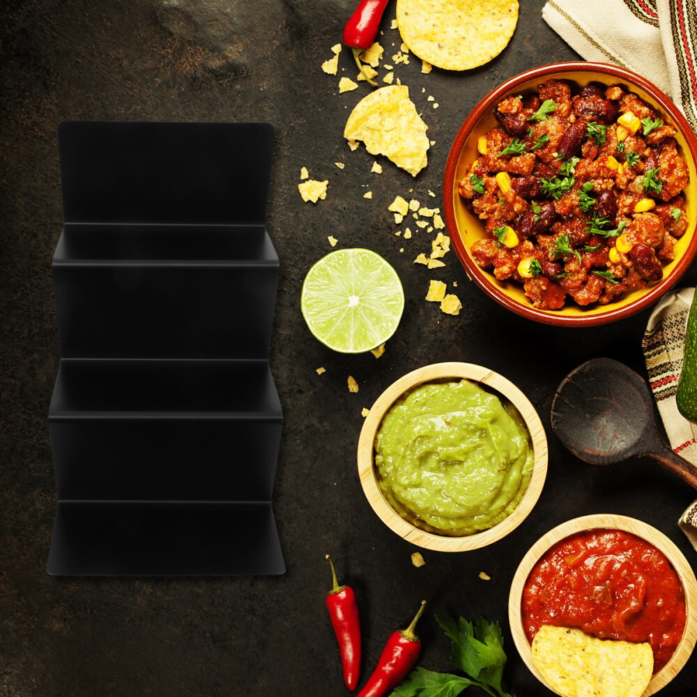 1pc taco holder rustfritt stål taco brett stativ meksikansk pizza rull hylle bakervarer til taco burrito potetgull skall (svart): misligholde tittel