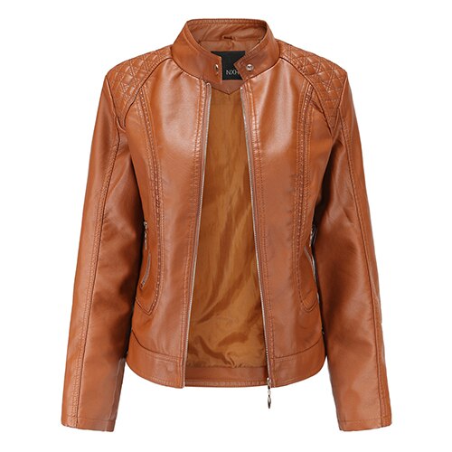 Garemay Faux Leren Jas Vrouwen Lange Mouw Pu Herfst Winter Vrouwelijke Plus Size Korte Leren Jas Voor Vrouwen: Brown / XXL