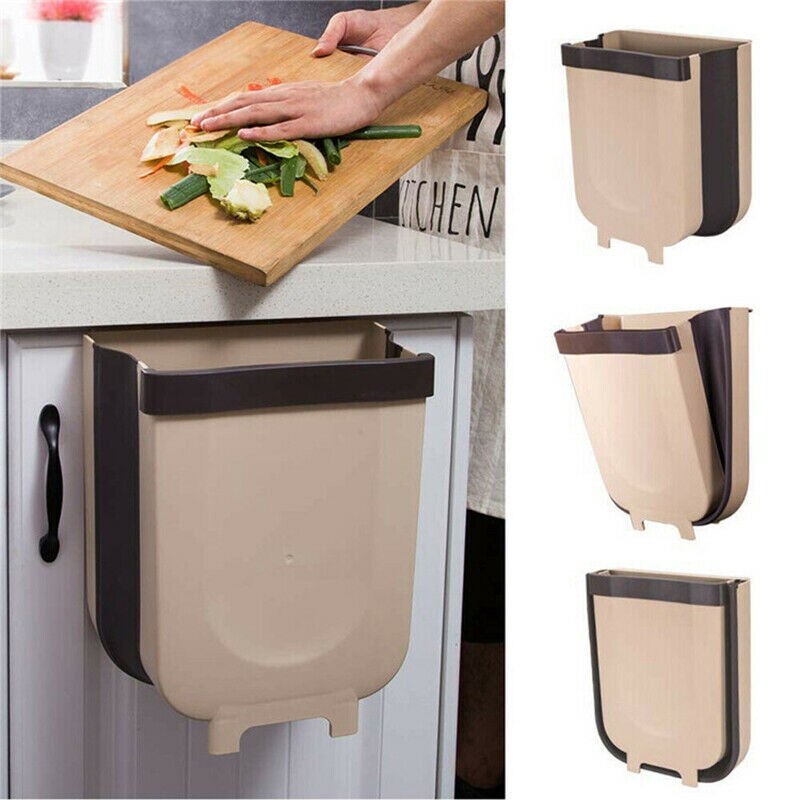 Wall Mounted Folding Waste Bin Kitchen Cabinet Door Hanging Trash Bin Garbage Car Trash Can Wall Mounted Foldable Cleaning