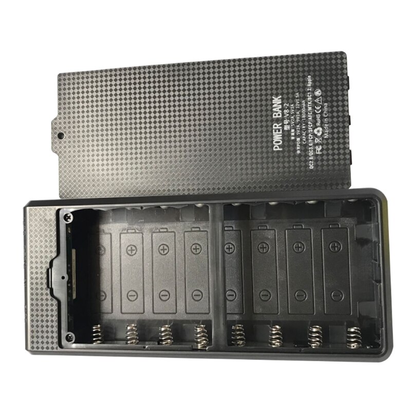 Robustes, abnehmbares gehäuse mit  qc3.0 dual-usb-anschlüssen, lcd-display, 8 x 18650 akkus, powerbank-gehäuse, tragbare externe box ohne akku: Schwarz