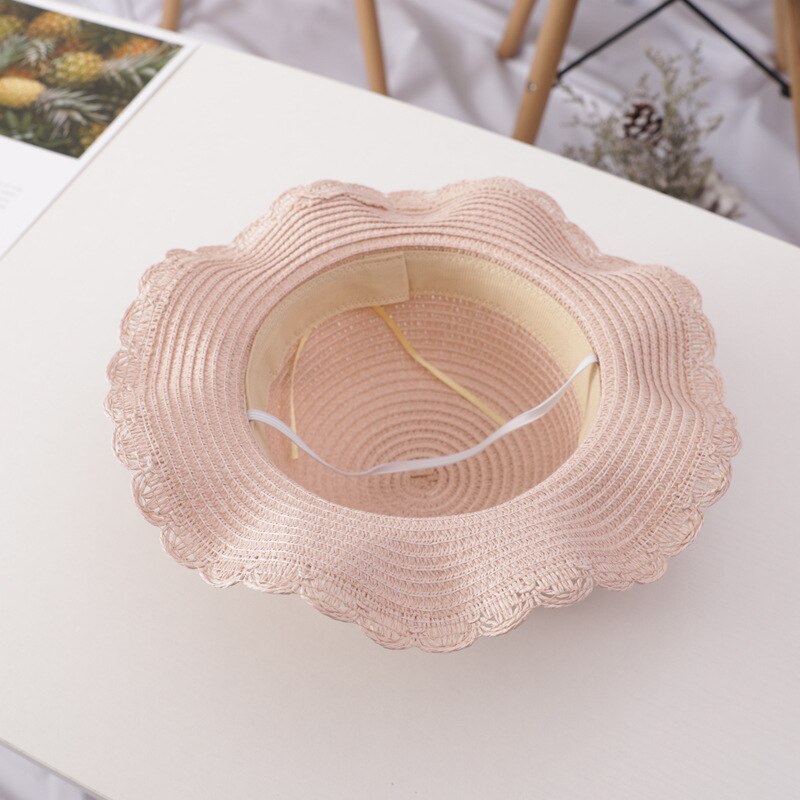 Small fresh wave side children's straw hat summer outing all-match beach hat sun hat bag set