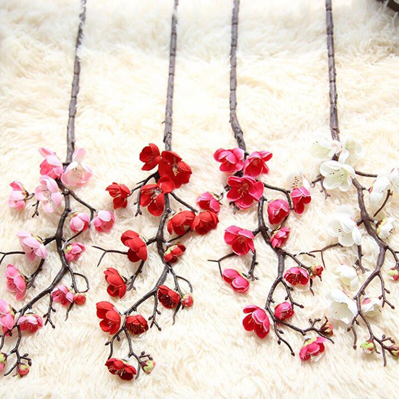 Ciruela flores de cerezo artificiales flores de seda ramas de cerezo hogar mesa de salón decoración para habitación bricolaje decoración de boda