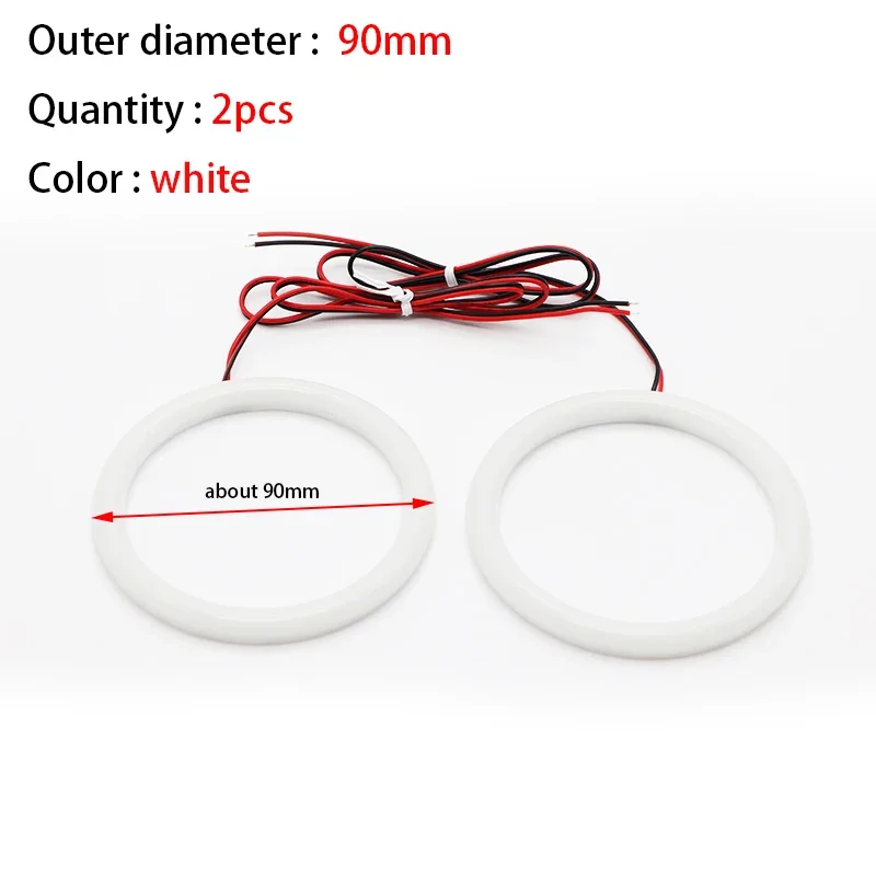 Super Heldere Ringen Katoen LED Angel Eyes Koplamp 60mm 70mm 80mm 90mm 100mm 110mm 120mm Auto Motor DRL Gloeilamp Lamp: Ivoor