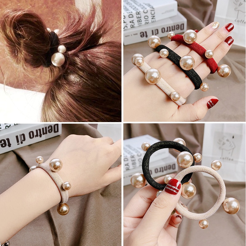 Bande élastique en Nylon pour femmes | Bracelet de cheveux avec perles élégantes pour filles, Scrunchie en caoutchouc, bandeau de cheveux, accessoires pour cheveux