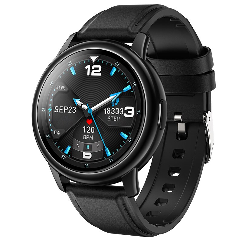 LEMFO LF28 montre intelligente hommes étanche IP68 relogio inteligen 1.28 pouces plein écran tactile Fitness Tracker fréquence cardiaque Smarwatch: black leather