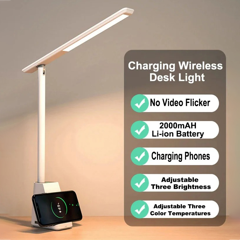 15 W kabellose, schnell aufladbare Schreibtischleuchte, augenschützende, klappbare LED-Stecker-in-intelligente Schreibtischlampe für Arbeit und Arbeitszimmer, Tischlampen: Schwarz