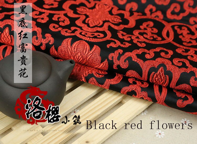 Costume chinois Han Tang | Kimono en soie, Damask, tissu broderie, fleurs riches, Style épais: Red and Black