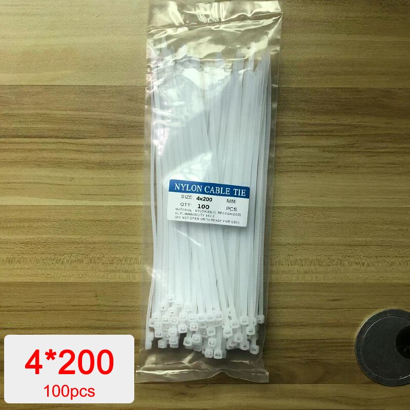 100 kpl/pussi itselukittuva muovinen nylon solmio kiinnitys rengassiteet autotyylinen nippuside lankakääreet hihna autotarvikkeet: 4 x 200