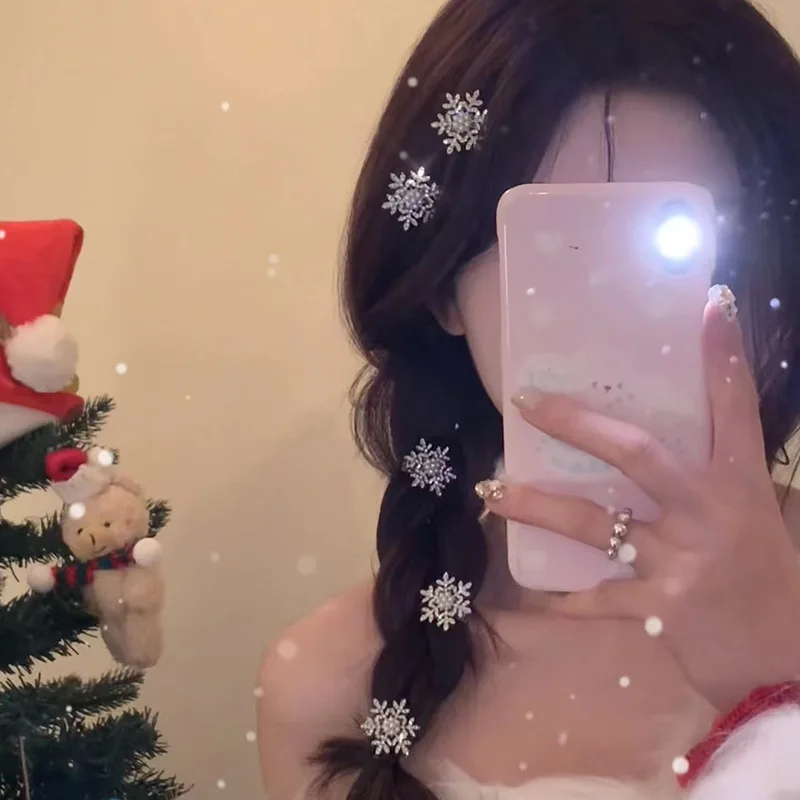 Pinces à cheveux flocon de neige en strass, épingle à cheveux en cristal pour femmes, Barrette de mariage, ornements de noël, accessoires pour cheveux, 1/5 pièces