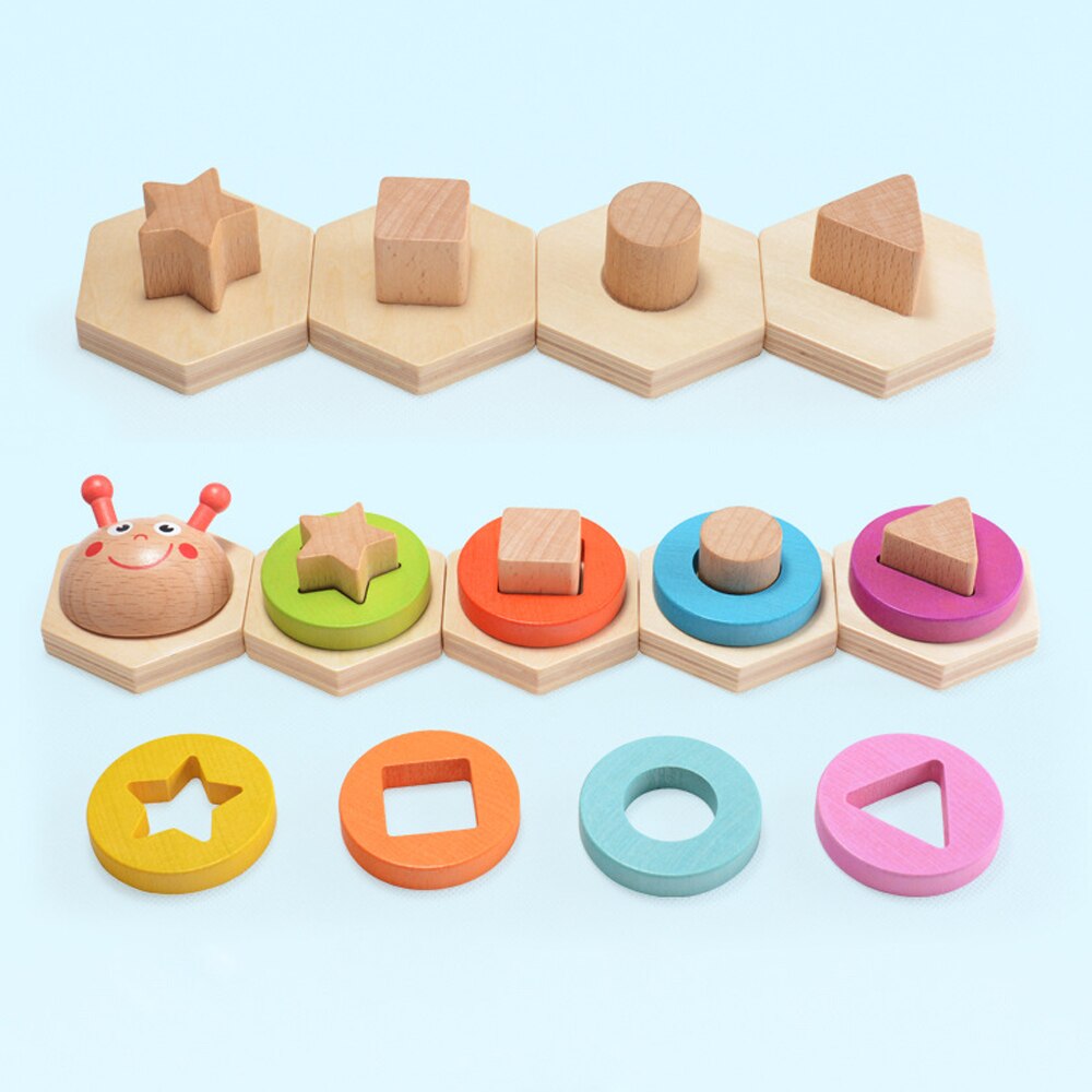Kinderen Educatief Speelgoed Houten Rups Puzzels Geometrische Vorm Kleuren Leren Math Speelgoed Voor Kinderen