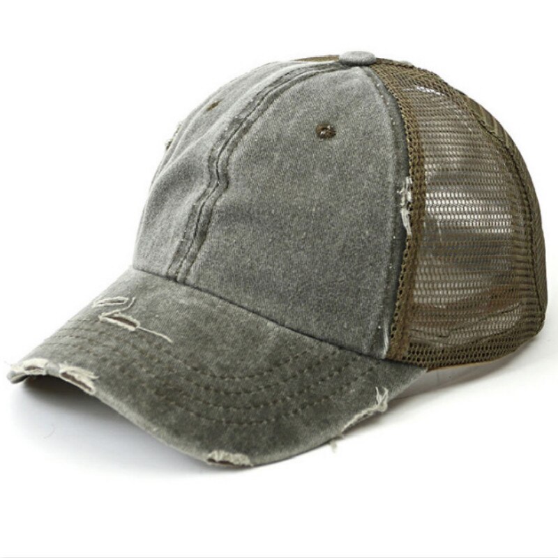 Mulheres Verão Chapéu Patchwork Angústia Messy Bun Rabo de Cavalo Chapéu Do Camionista da Malha Lavado Boné de Beisebol do Hip Hop Feminino Verão Chapéu Snapback: Verde do exército