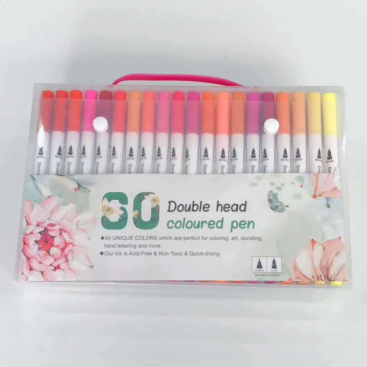 60 Pcs Colour Pens Marker, Dual Tip Brush Pens Art Markers Fineliner WaterColor Drawing Pens for Adult Colouring Books,Sketching: 60 Colors