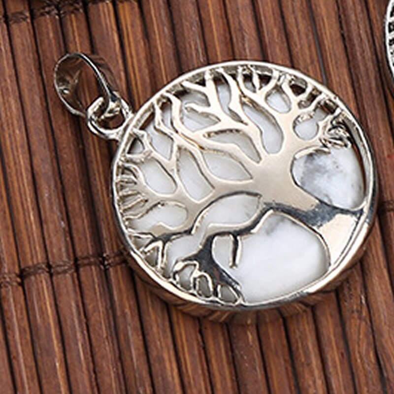 Natural Crystal Stone Handmade Round Life Tree Pendant Jewelry Making DIY Necklace Bracelet Earrings Jewelry Accessories: White pine