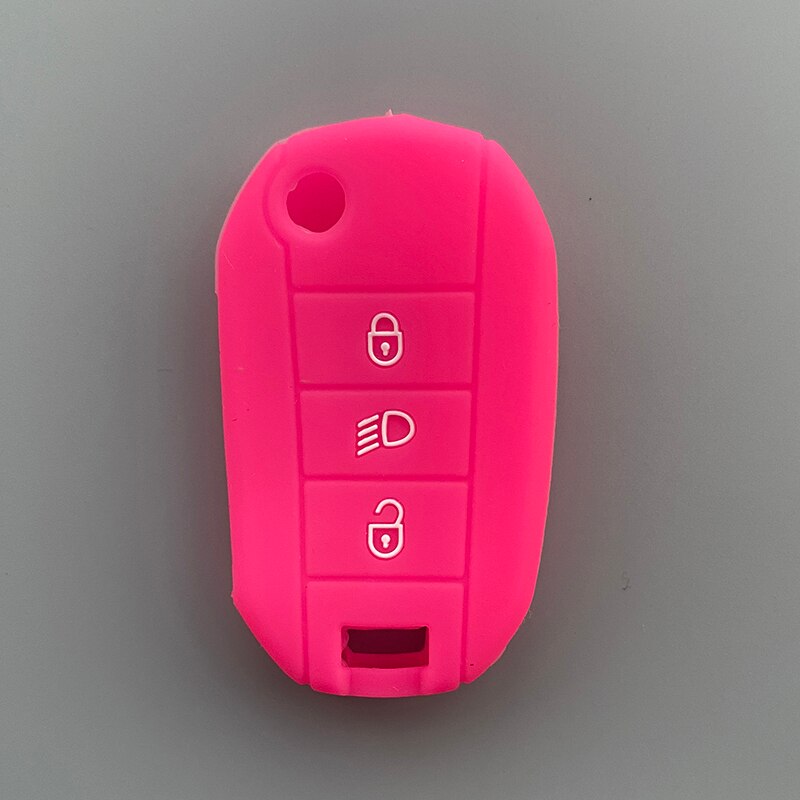 Silicone de borracha caso capa chave escudo protetor para peugeot 2008 308 t9 208 para citroen c3 berlingo 2019 3 botão dobrável chave: Rosa Vermelha