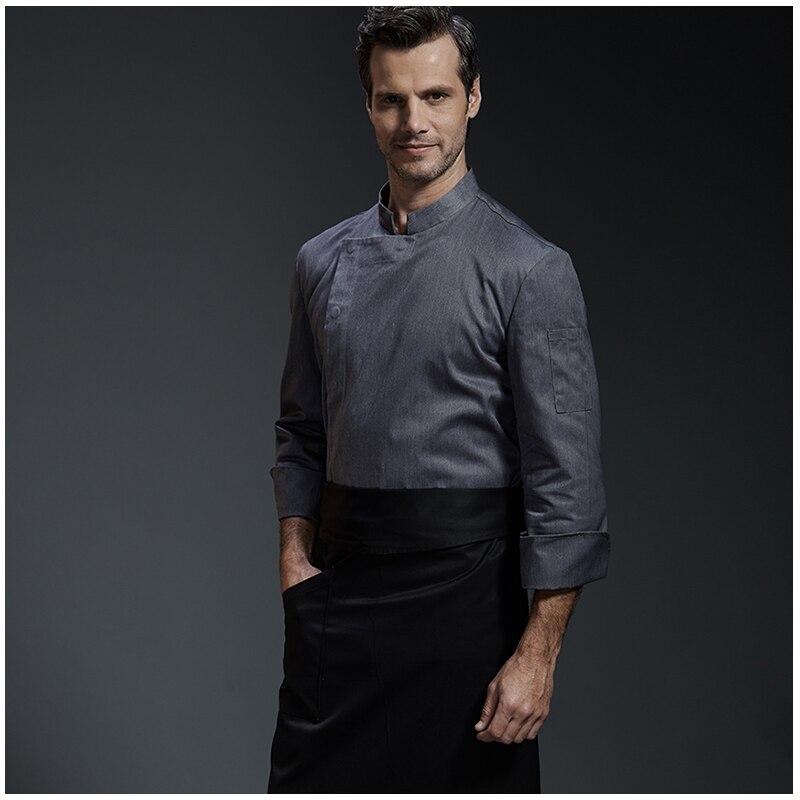 uniform hotel head chef uniform restaurant kitchen grey chef jacket Food service long sleeve cook clothes