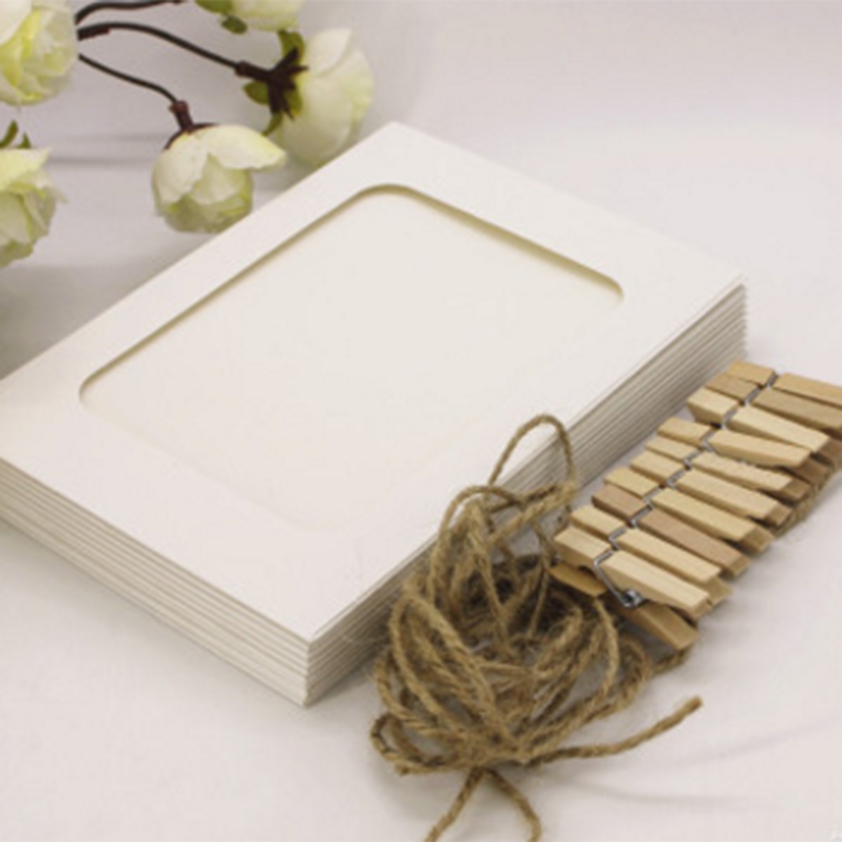 10 Pcs Diy Kraftpapier Fotopapier Frame Met Clips Foto Opknoping Muur Foto Album Touw Familie Geheugen Frame Thuis decor Craft