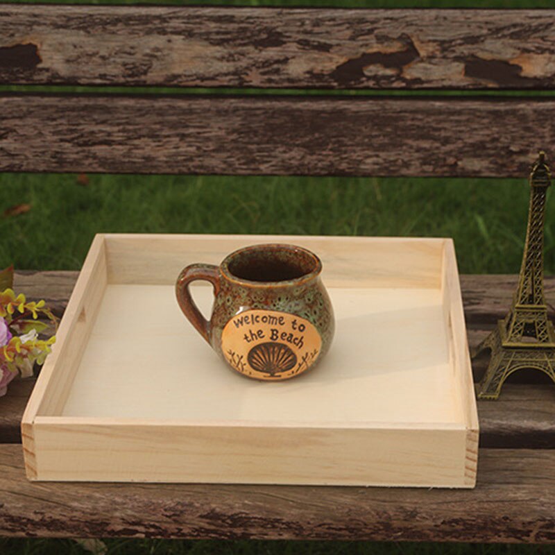 Square Tray Vintage Wooden Wood Bread Tray Cup Cup Household Tray Storage Tray table tray wood trays: Wood color