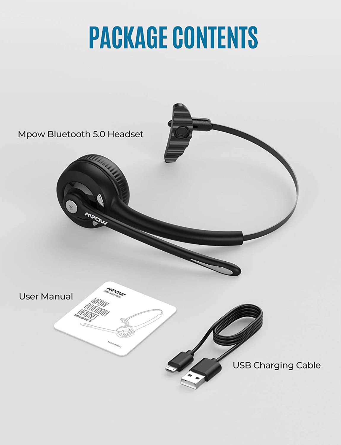 Mpow 015 Pro Wireless Headphone V5.0 Bluetooth Headset with Noise Cancelling Mic For Trucker Driver Call Customer Service