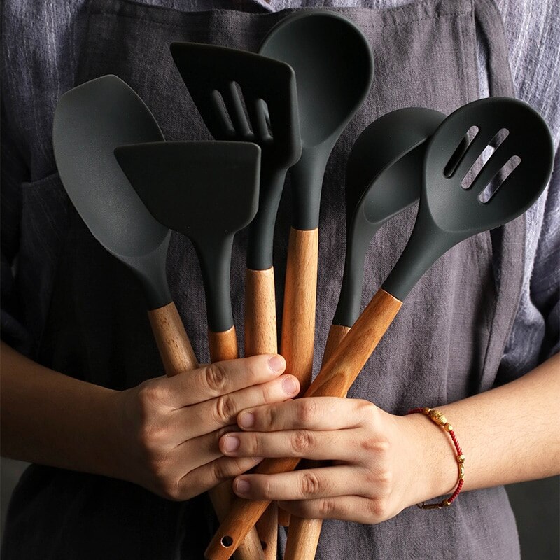 Volledige Set Van Kookgerei Sets Koken Hout Set Houten Handvat Soep Lepel Spatel Bestek Set Kookgerei Voor Keukengerei Gereedschap