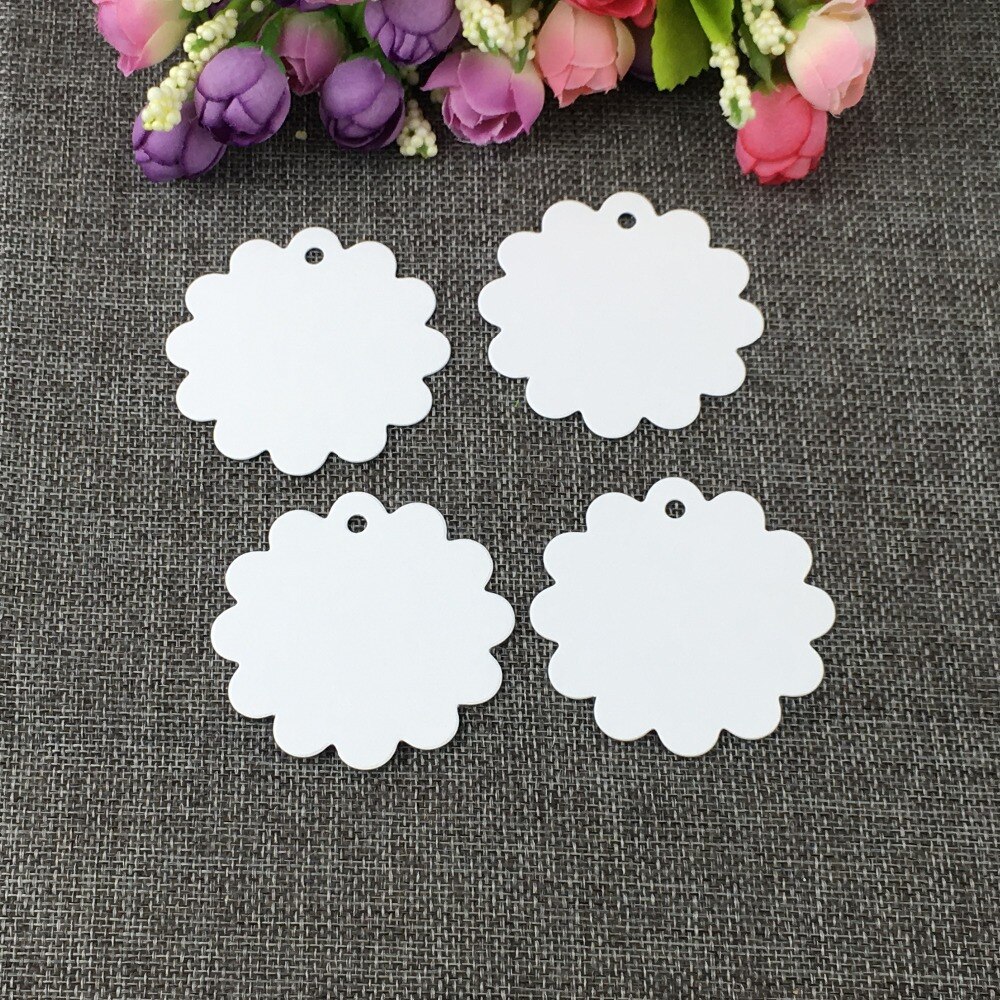 200 unids/lote de 6x6cm, manualidades de papel con forma de flor, etiquetas de tarjetas de flores de de papel blanco/marrón para decoración de bodas, tarjetas DIY