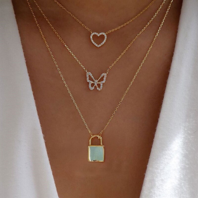 Classic Key-lock & Butterfly Layered Chain