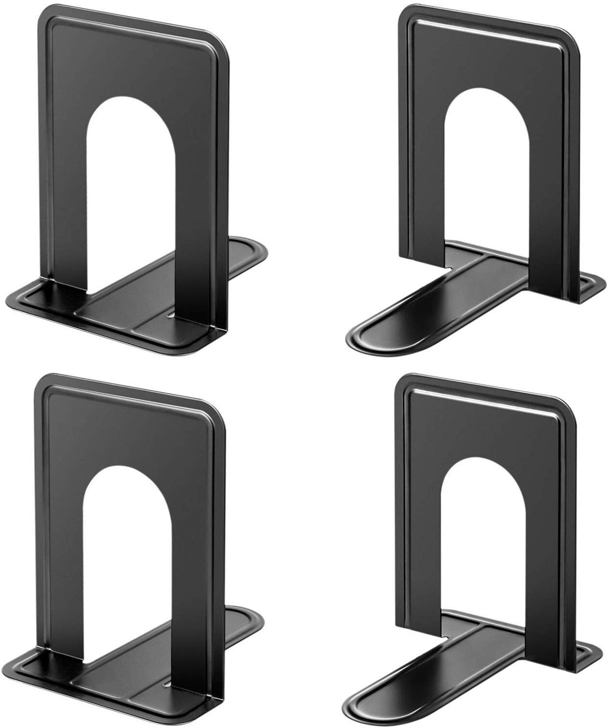 1 Pair Book Ends Universal Premium Non-Skid Heavy Duty Metal Bookend Pack Stopper For Books Movies CDs Video Games (Small)