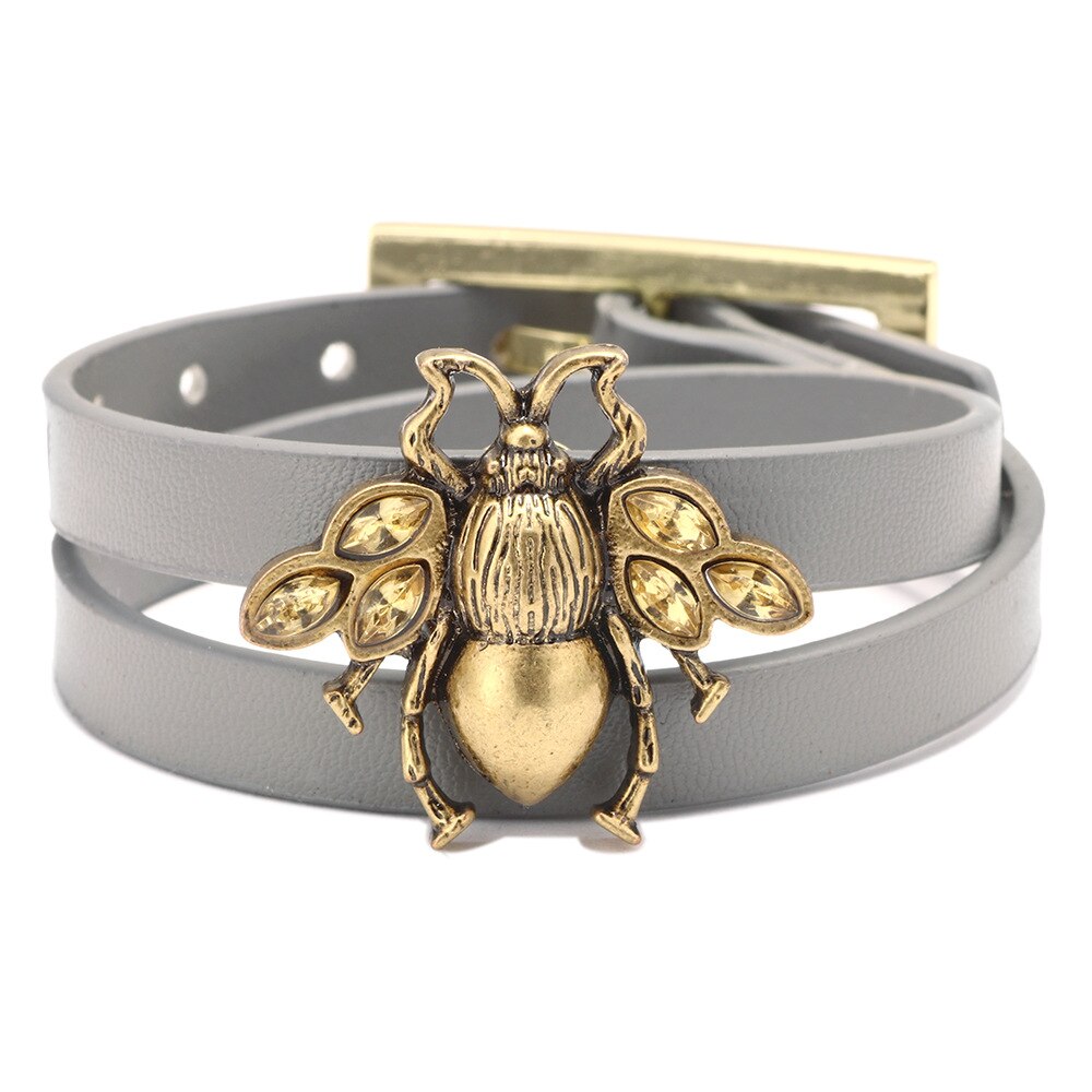 Kirykle Cute bee women bracelet Adjustable leather bracelet Charm Gold Alloy set zircon bee bracelet Femme Party Jewelry: KR1110-6