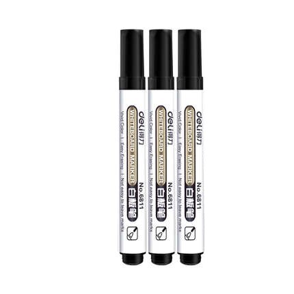 10PCS/BOX Deli 6811 Whiteboard marker Whiteboard pen smooth writing easy erase Black Blue Red 3 colors: Black-3pcs